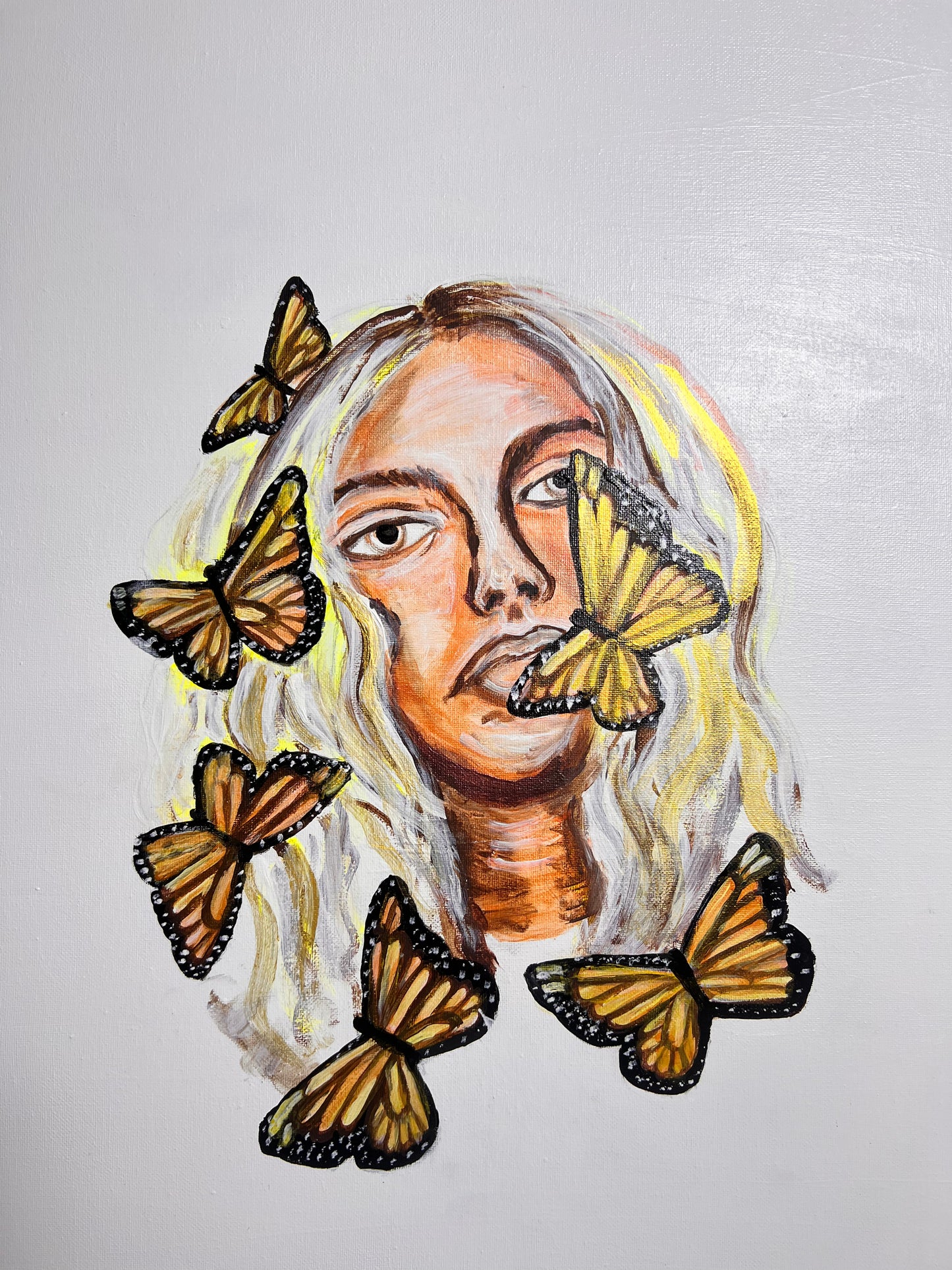 Orange Monarch Butterfly Lady Original Painting