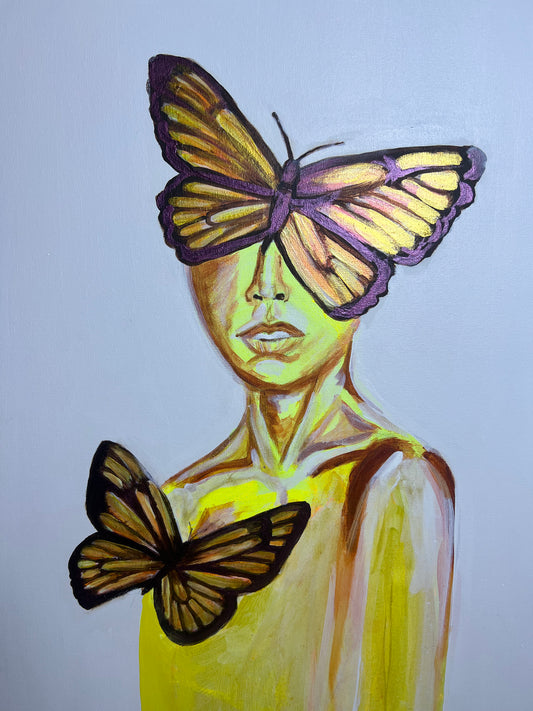 Golden Butterfly Lady Original Painting