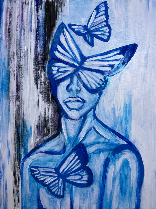 Blue Butterfly Lady Original Painting