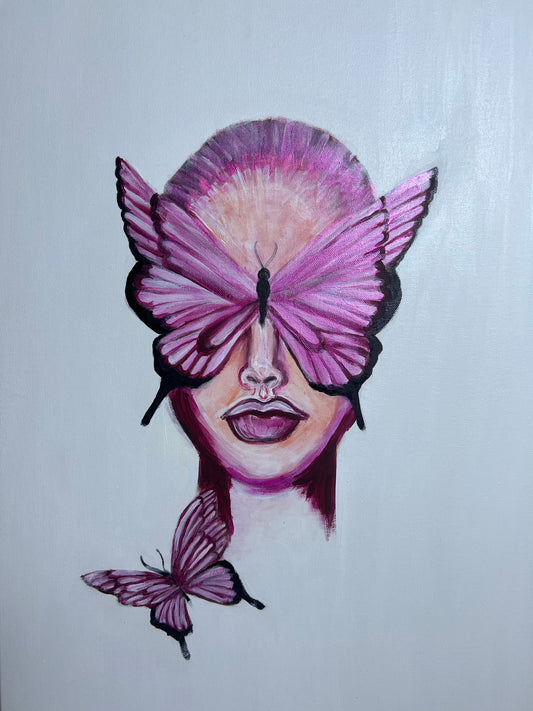 Pink Butterfly Lady Original Painting