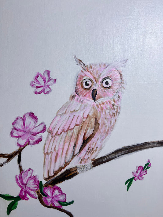 Pink Owl Original Painting