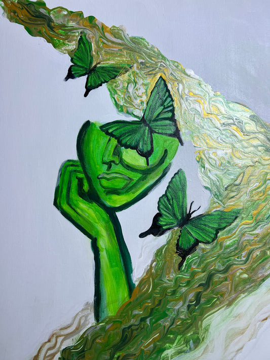 Emerald Butterfly Lady Original Painting