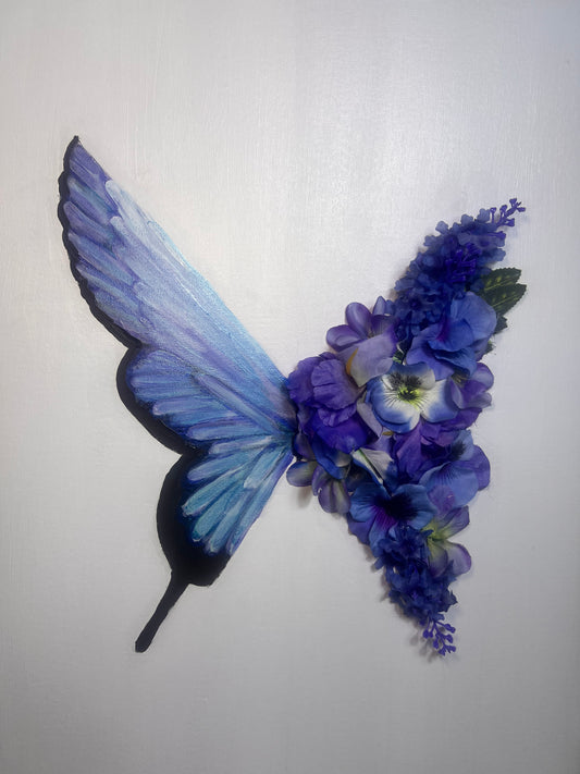 Blue Floral Butterfly Original Painting