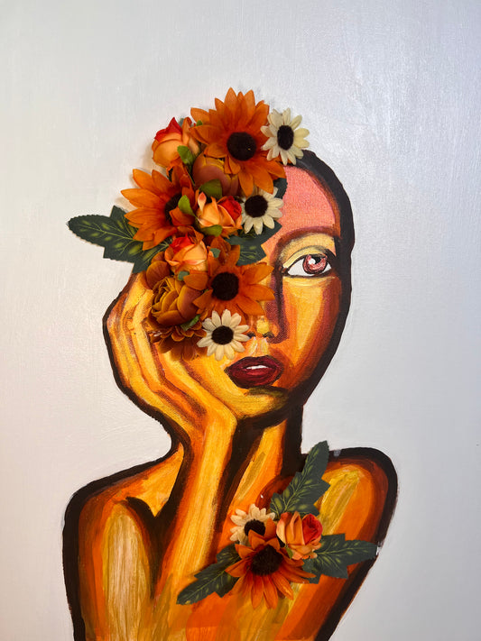 Orange Floral Lady Original Painting